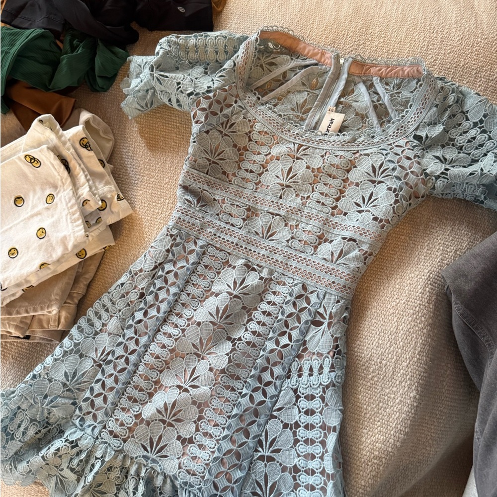 SELF-PORTRAIT. Signature Blue Lace Mini Dress.